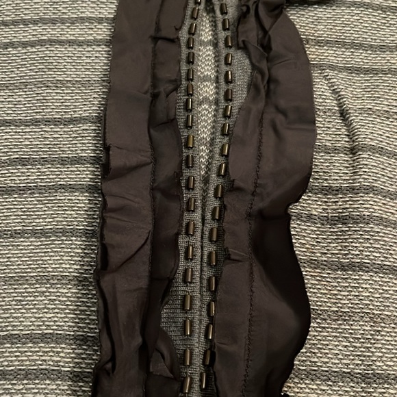 Banana Republic grey striped small cardigan sweater with ruffles and beaded. - Picture 3 of 8